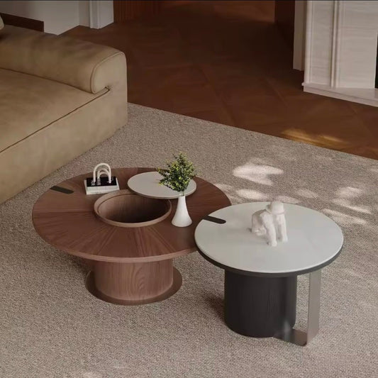 Round Coffee Table Set with Hidden Storage Lid | - Elegant Households KE