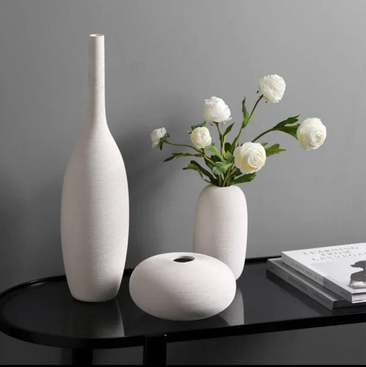 Simple ceramic 3 in 1 modern home decor vase set | - Elegant Households KE