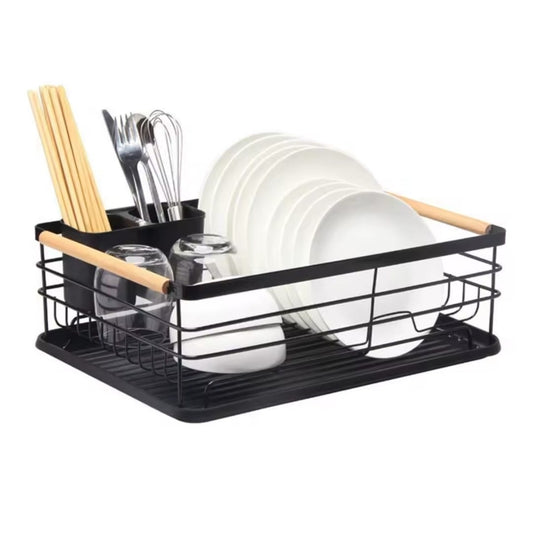 Single Layer Carbon Dishrack with Bamboo Handle | - Elegant Households KE