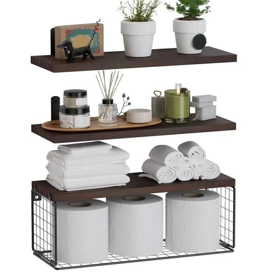 Solid Pine Wood Bathroom Floating Shelves | - Elegant Households KE