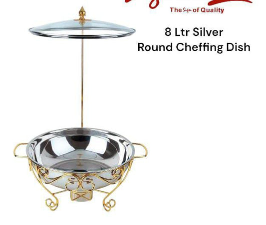 Stainless steel Round Chaffing dish with gold stand | - Elegant Households KE
