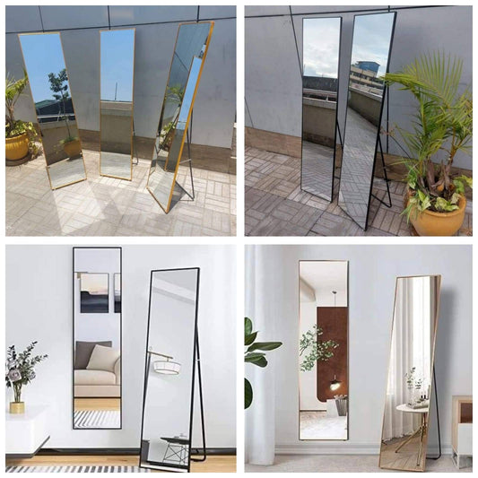 Standing full length dressing mirror with metallic frame | - Elegant Households KE
