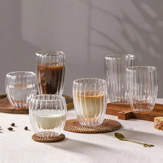 Stripe Double Wall Glass Mug | - Elegant Households KE