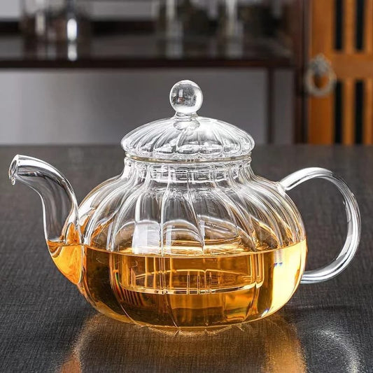 Stripped High Borosilicate glass tea/Coffee pot with stainless steel glass filter infuser | - Elegant Households KE