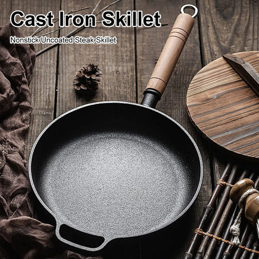 Thickened cast iron frying pan with bamboo lid | - Elegant Households KE