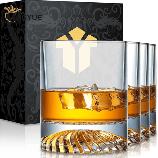 Threaded Heavy Base Crystal Whiskey Glass Set of 6 – Premium 300ml Heat - Resistant Clear Glassware | - Elegant Households KE