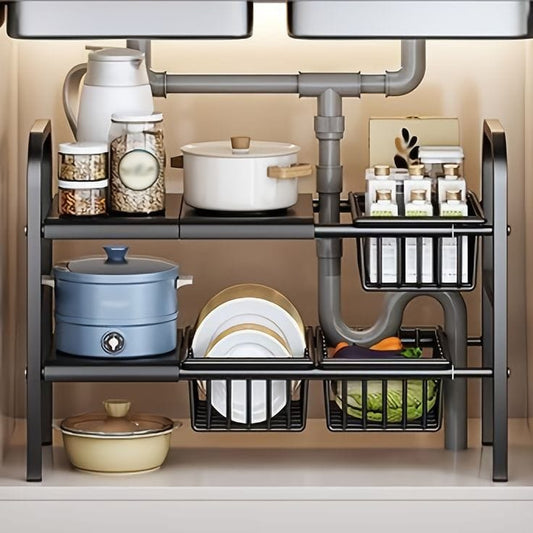 Under the sink adjustable 2 tier rack | - Elegant Households KE