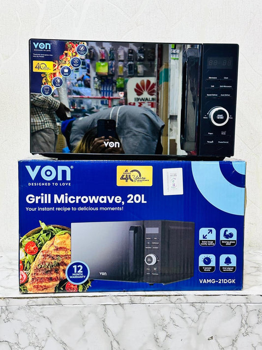 Von VAMG 21DGK Digital Microwave Oven Grill 20L – Black | - Elegant Households KE