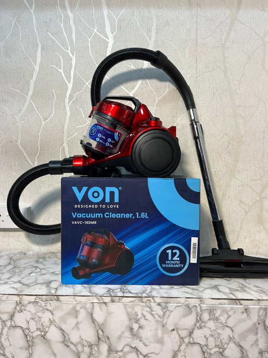 Von VAVC 16DMR Dry Bagless Vacuum Cleaner, 1.6L - Red | - Elegant Households KE