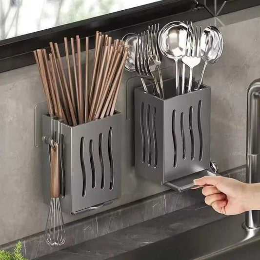 Wall Mounted Perforated Plastick spoon,chopstick Holder with drainer | - Elegant Households KE