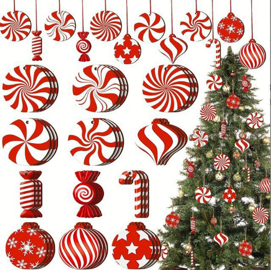Wooden Red Candy Cane Windmill Christmas Tree Hanging Ornament.(12pcs) | - Elegant Households KE