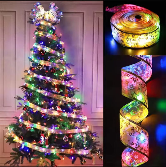 Xmas Multicolored LED Battery - Powered Ribbon 182cm – Gold & Silver Christmas Decoration. | - Elegant Households KE