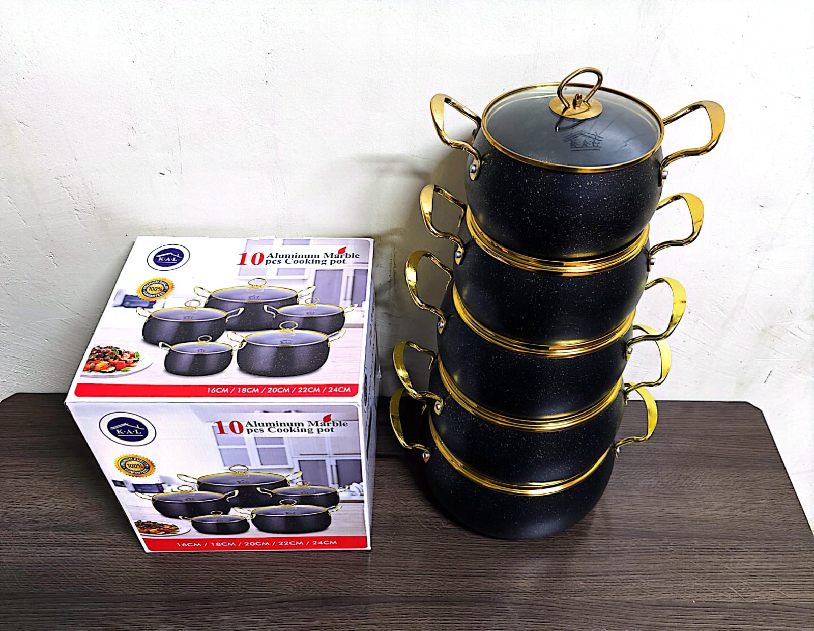 10 pc alluminium marble granite Black | - Elegant Households KE