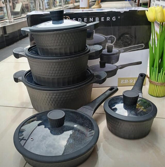 10 pc Eden burg cooker ware set Black | - Elegant Households KE