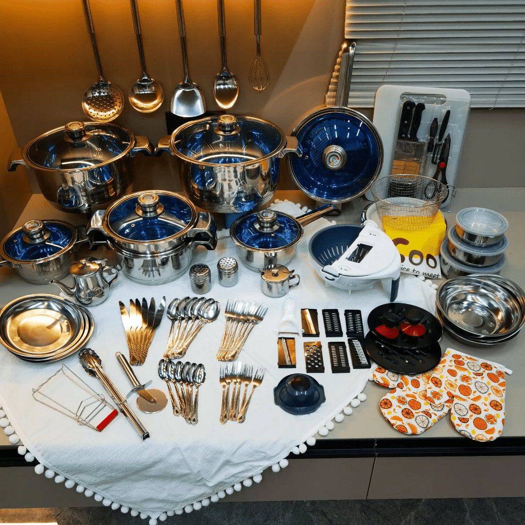 100 - Piece Stainless Steel Cookware Set | - Elegant Households KE