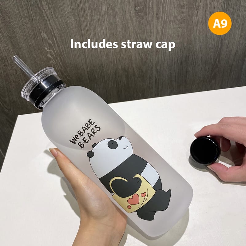1000ml frosted water bottle with two cups | - Elegant Households KE