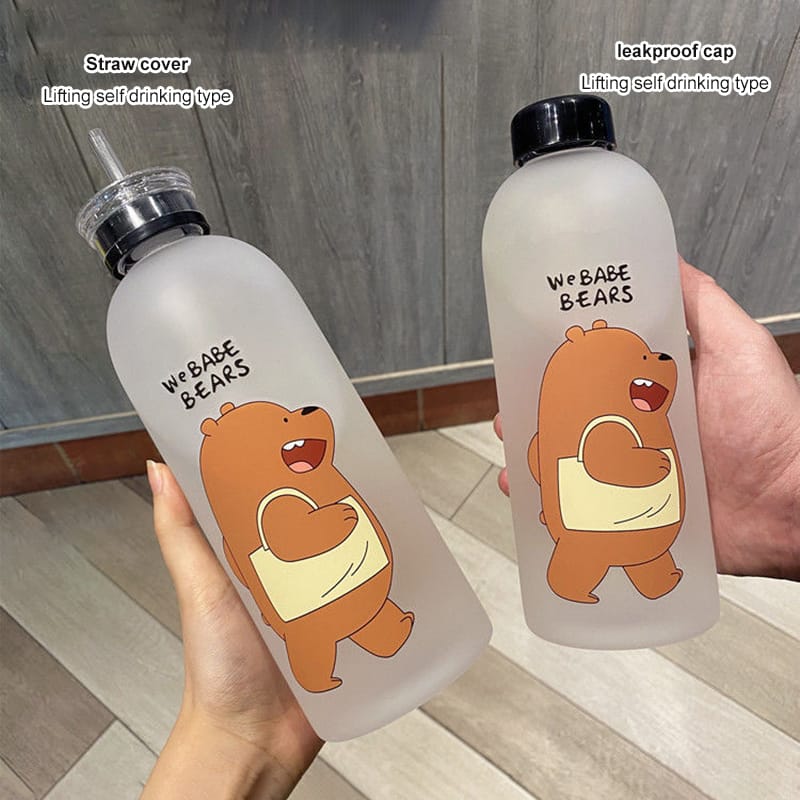 1000ml frosted water bottle with two cups | - Elegant Households KE