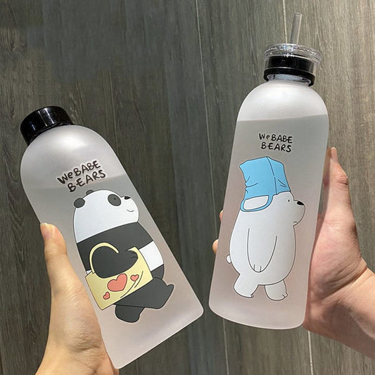 1000ml frosted water bottle with two cups | - Elegant Households KE