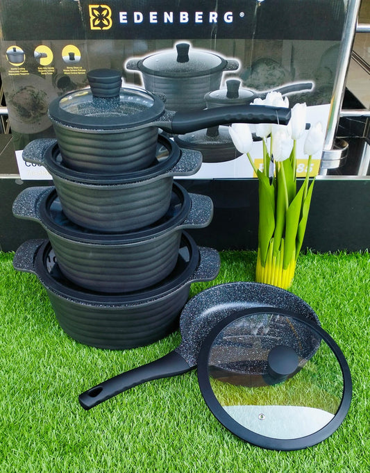 10pcs Black Edenburg Nonstick Cookware set | - Elegant Households KE