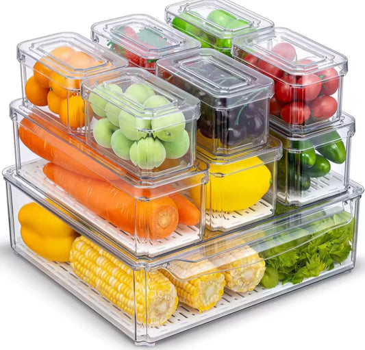 10pcs BPA - Free Stackable acrylic Fridge Organizer Bins with Lids | - Elegant Households KE