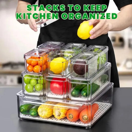 10pcs BPA - Free Stackable acrylic Fridge Organizer Bins with Lids | - Elegant Households KE