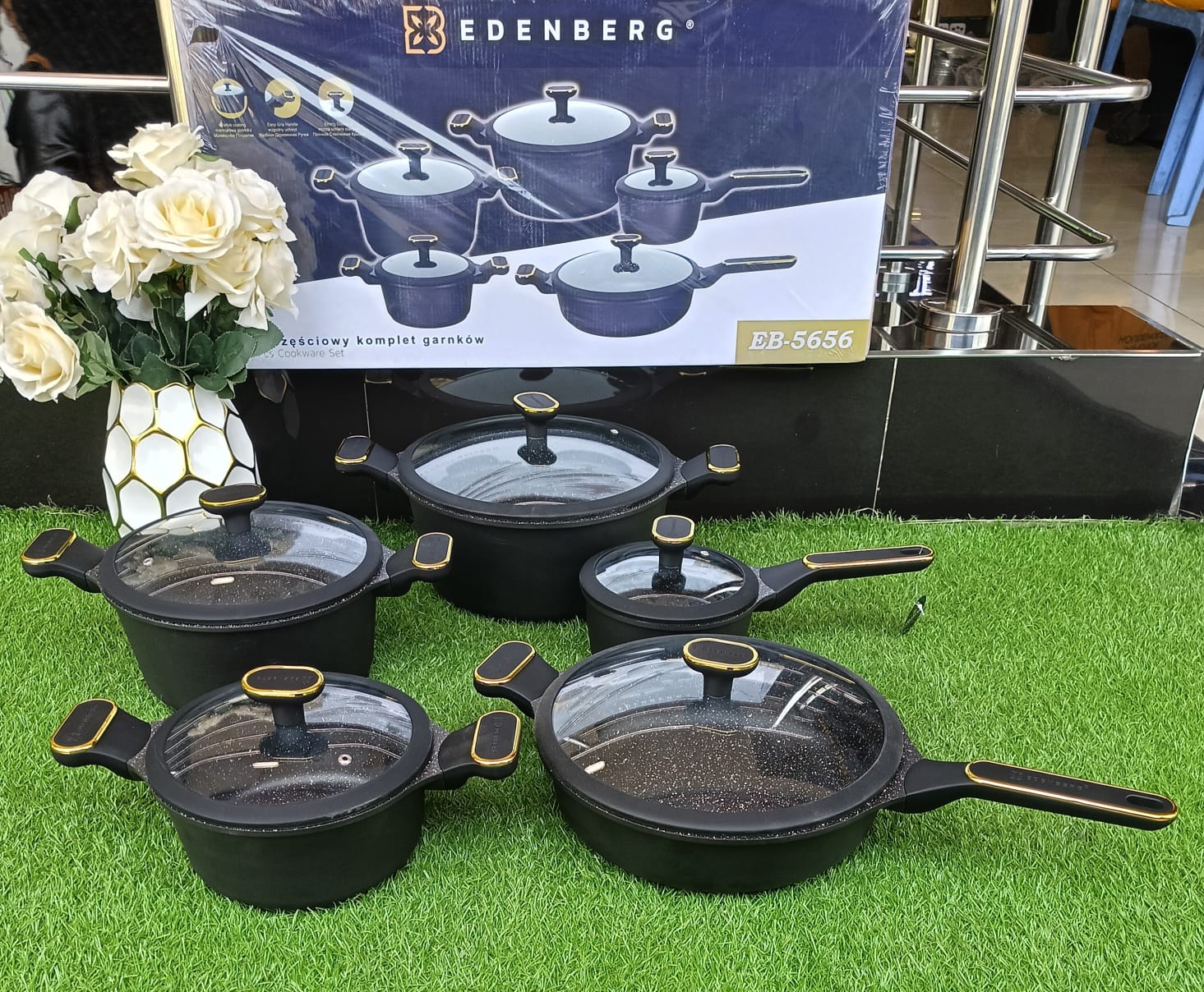10pcs Edenburg Nonstick Cookware Set – Induction Bottom with Gold Handles | - Elegant Households KE