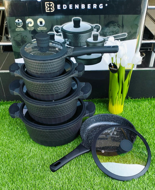 10pcs Edenburg Nonstick cookware set with Silicon handle | - Elegant Households KE