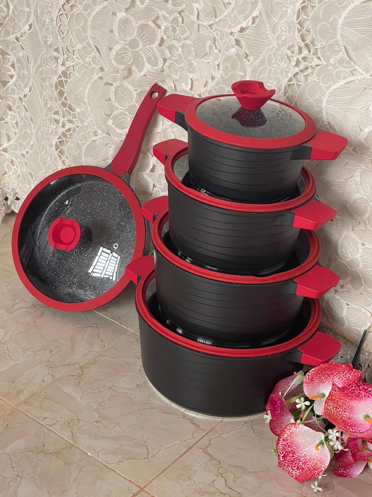 sufuria price in kenya - 10pcs Heavy Granite Cooking Pots with Glass Lids