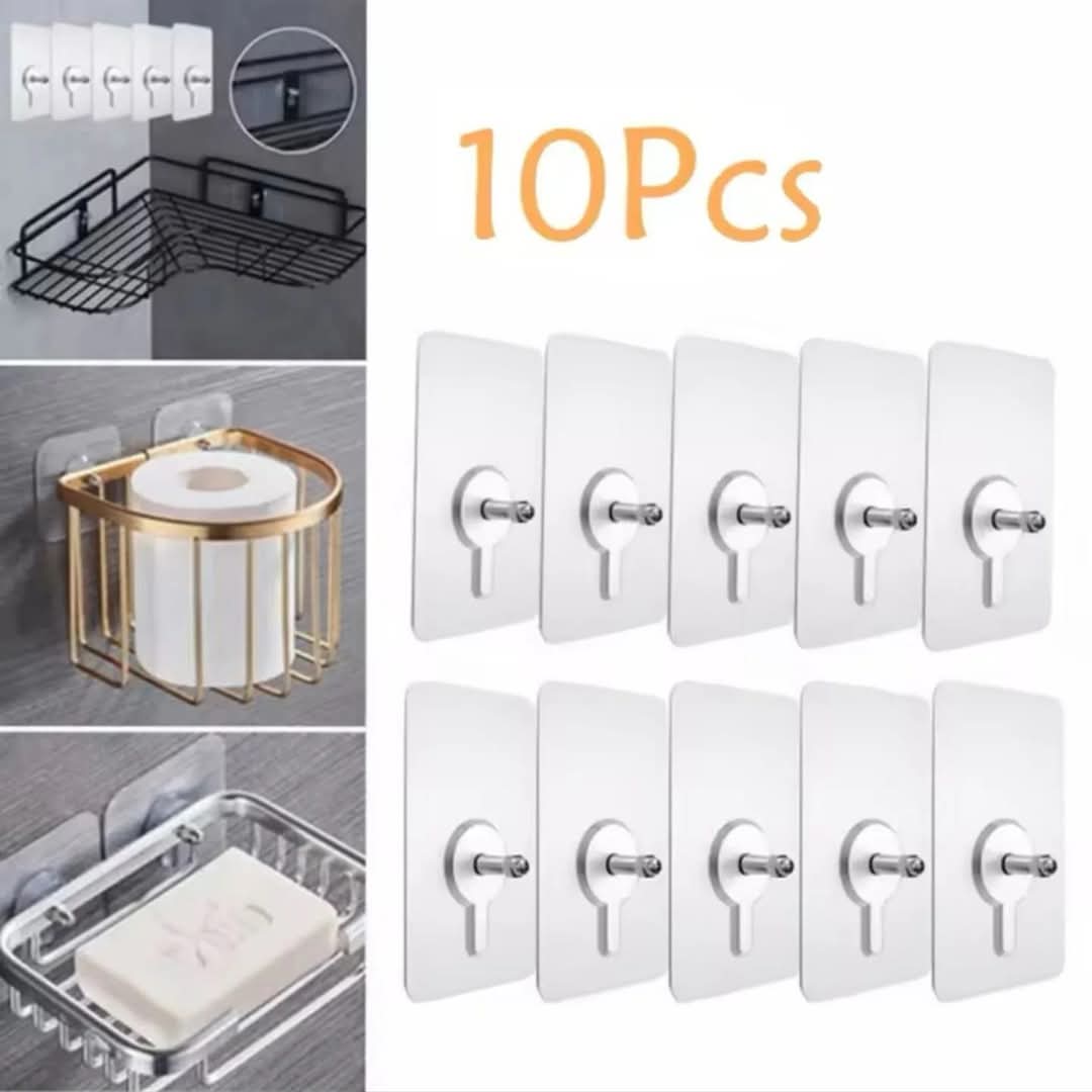 10PCS TRANSPARENT ADHESIVE WALL HOOKS | - Elegant Households KE