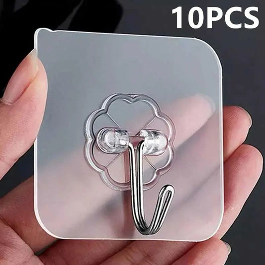 10pcs Transparent Stainless Steel Strong Self Adhesive Hooks | - Elegant Households KE