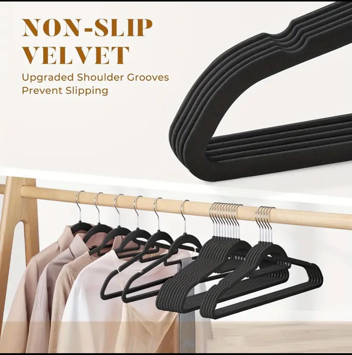 10pcs Velvet Non - Slip Hangers with Tie Bar | - Elegant Households KE