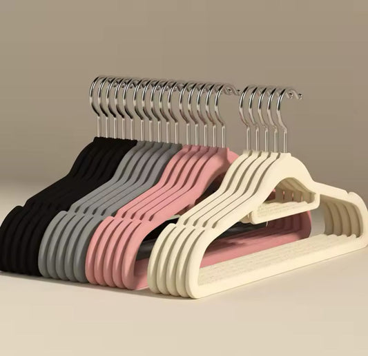 10pcs Velvet Non - Slip Hangers with Tie Bar | - Elegant Households KE