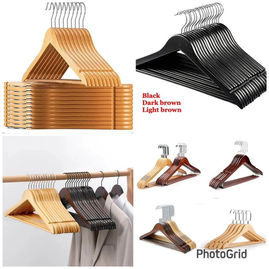 10pcs Wooden Clothes Hangers | - Elegant Households KE