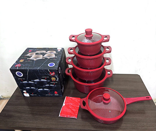 11 pc silicone KAl granite cookware set Colour wine red | - Elegant Households KE