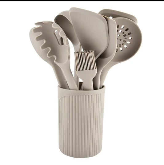 11 - Piece Heat Resistant Silicone Cooking & Serving Spoon Set with Durable TPR Handles | - Elegant Households KE