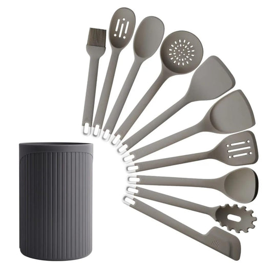 11 - Piece Heat Resistant Silicone Cooking & Serving Spoon Set with Durable TPR Handles | - Elegant Households KE