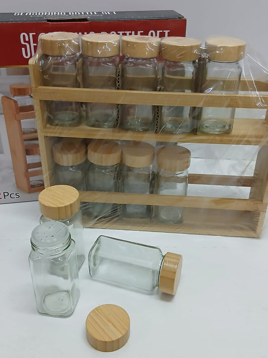 12 - in - 1 Wooden Spice Rack with Glass Jars | - Elegant Households KE