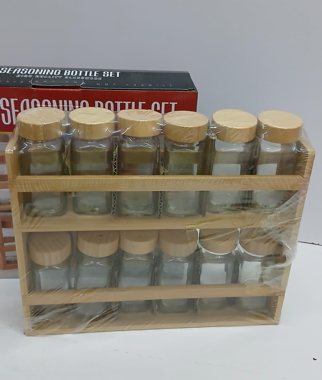 12 - in - 1 Wooden Spice Rack with Glass Jars | - Elegant Households KE