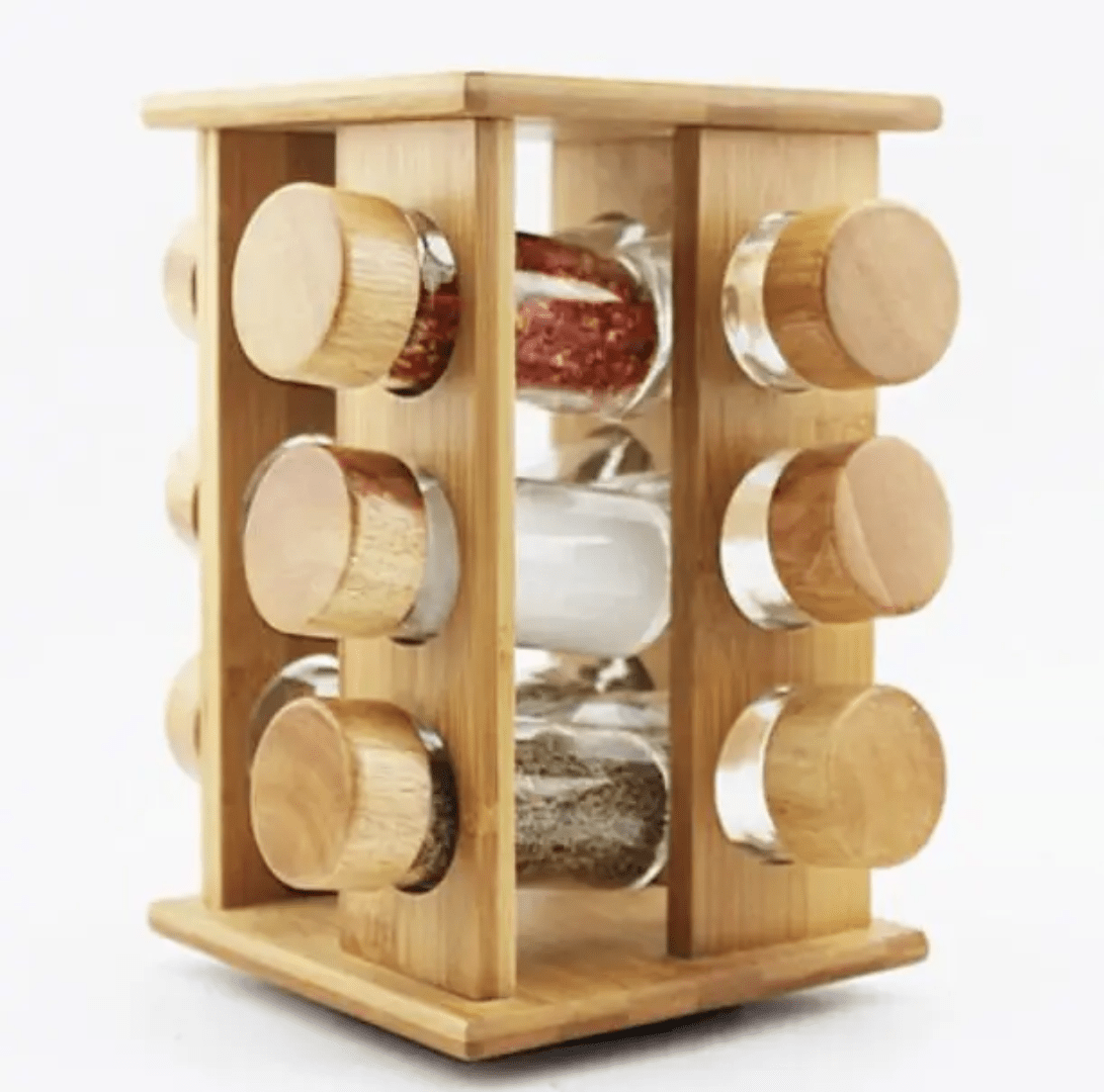 12 - in - 1 Wooden Spice Rack with Glass Jars | - Elegant Households KE