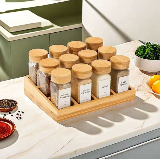 12 - Piece Spice Jar Set with Bamboo Rack & Labels | - Elegant Households KE