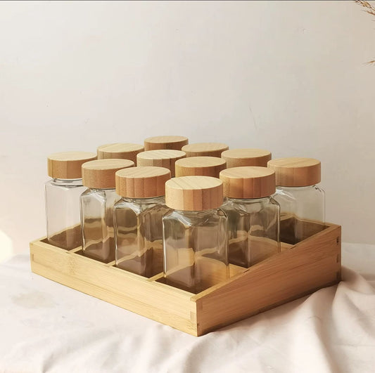 12 - Piece Spice Jar Set with Bamboo Rack & Labels | - Elegant Households KE