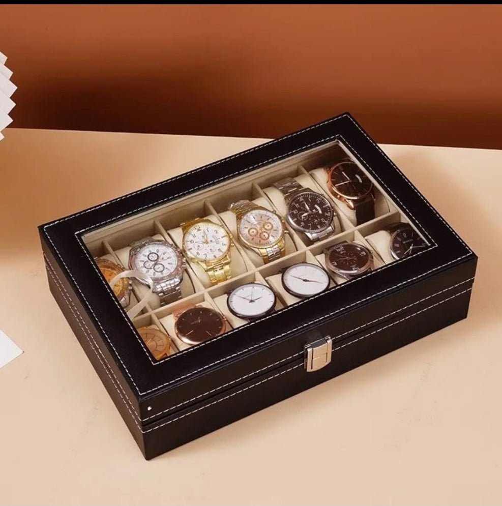 12 slots leather watch organizer | - Elegant Households KE