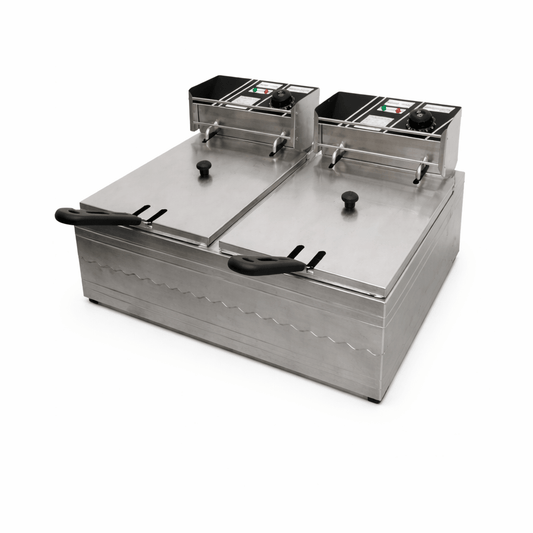 12L (6L + 6L) Double Commercial Electric Deep Fryer – Dual Tank Chips Fryer for Hotels & Restaurants | - Elegant Households KE