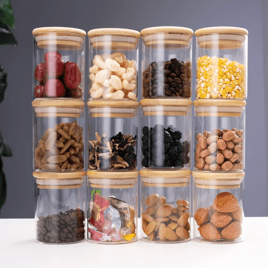 12pcs Round Glass spice jar set | - Elegant Households KE