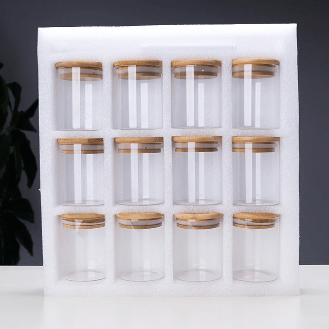12pcs Round Glass spice jar set | - Elegant Households KE