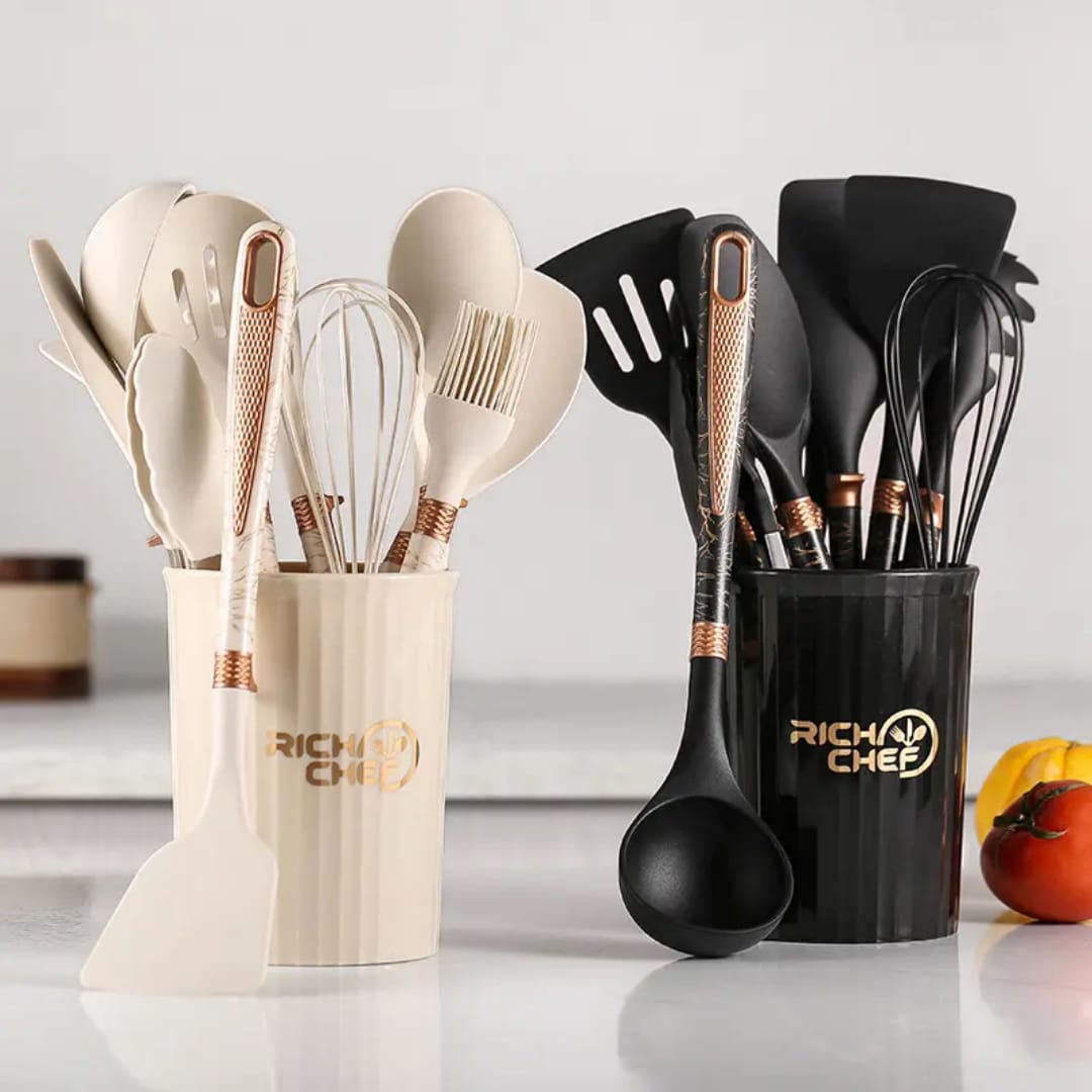 12pcs set silicone Cooking Spoons | - Elegant Households KE