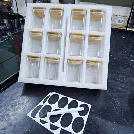 12pcs Square Glass spice jar set | - Elegant Households KE