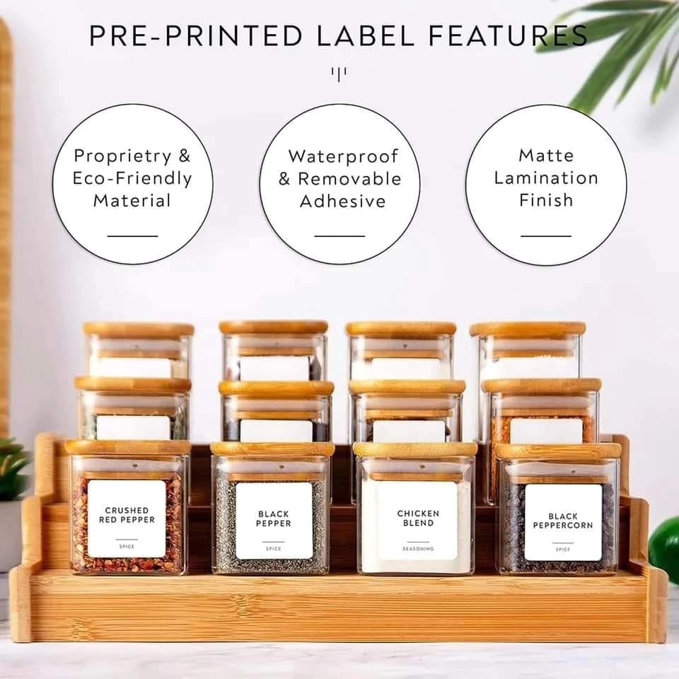12pcs Square Glass Spice Jar set with a Wooden Bamboo Stand | - Elegant Households KE