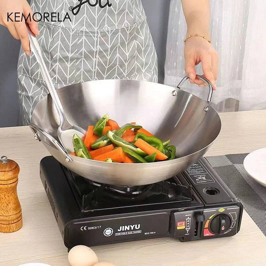 Thickened heavy gauge aluminum two  sided-handle wok frying pan