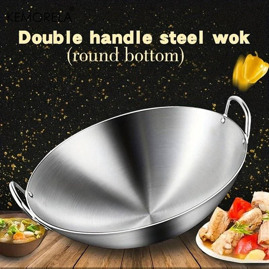 Thickened heavy gauge aluminum two  sided-handle wok frying pan